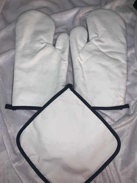Sublimation Oven mitt pair and sublimation heat pad set
